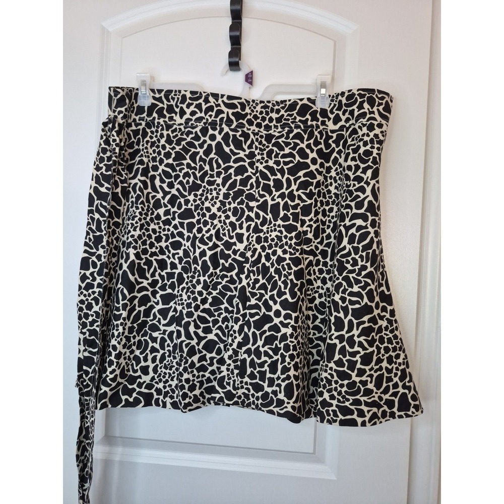 MERONA Ladies 18 DRESSY CAREER SKIRT Black Cream Animal 100% Linen Lined LKN